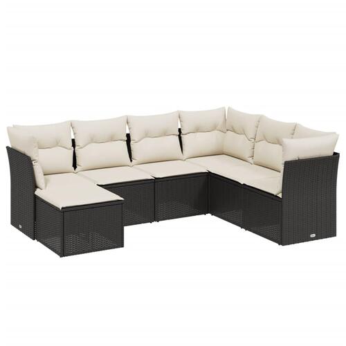 Sofasæt til haven 7 dele med hynder polyrattan sort