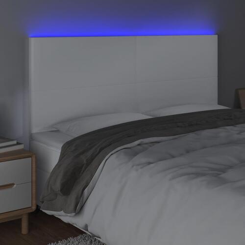 Sengegavl med LED-lys 200x5x118/128 cm kunstlæder hvid