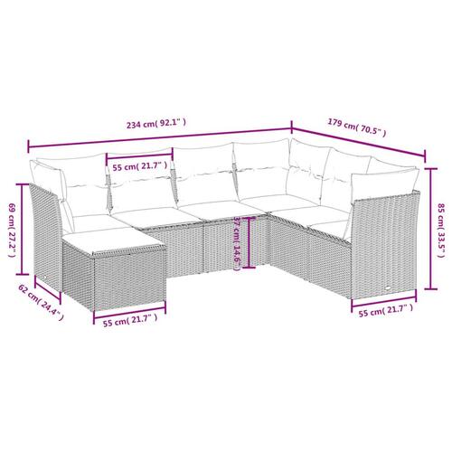 Sofasæt til haven 7 dele med hynder polyrattan sort