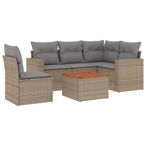 Havesofasæt 6 dele med hynder polyrattan beige