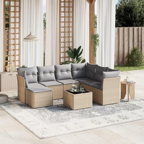 Havesofasæt 8 dele med hynder polyrattan beige
