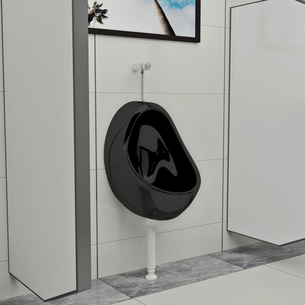 Væghængt urinal med skylleventil keramisk sort