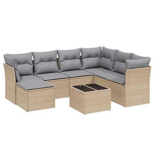 Havesofasæt 8 dele med hynder polyrattan beige