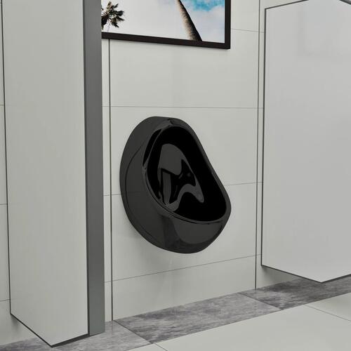 Væghængt urinal med skylleventil keramisk sort