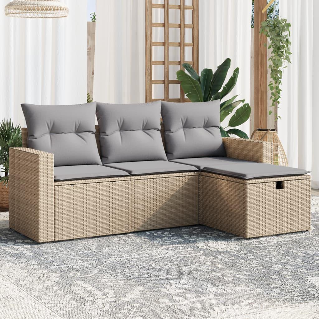 Sofasæt til haven 4 dele med hynder polyrattan beige