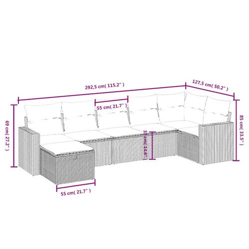 Sofasæt til haven 7 dele med hynder polyrattan sort