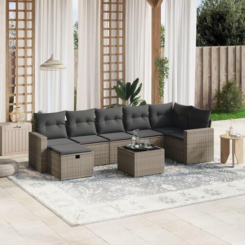 Sofasæt til haven 8 dele med hynder polyrattan grå