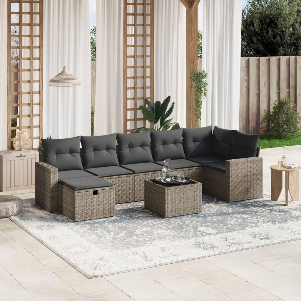 Sofasæt til haven 8 dele med hynder polyrattan grå