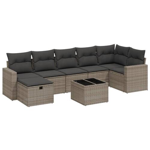 Sofasæt til haven 8 dele med hynder polyrattan grå