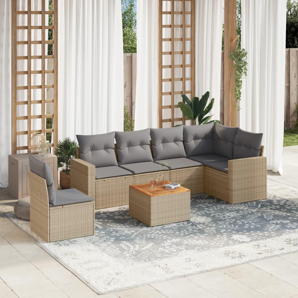 Havesofasæt 7 dele med hynder polyrattan beige