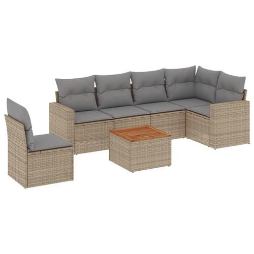 Havesofasæt 7 dele med hynder polyrattan beige