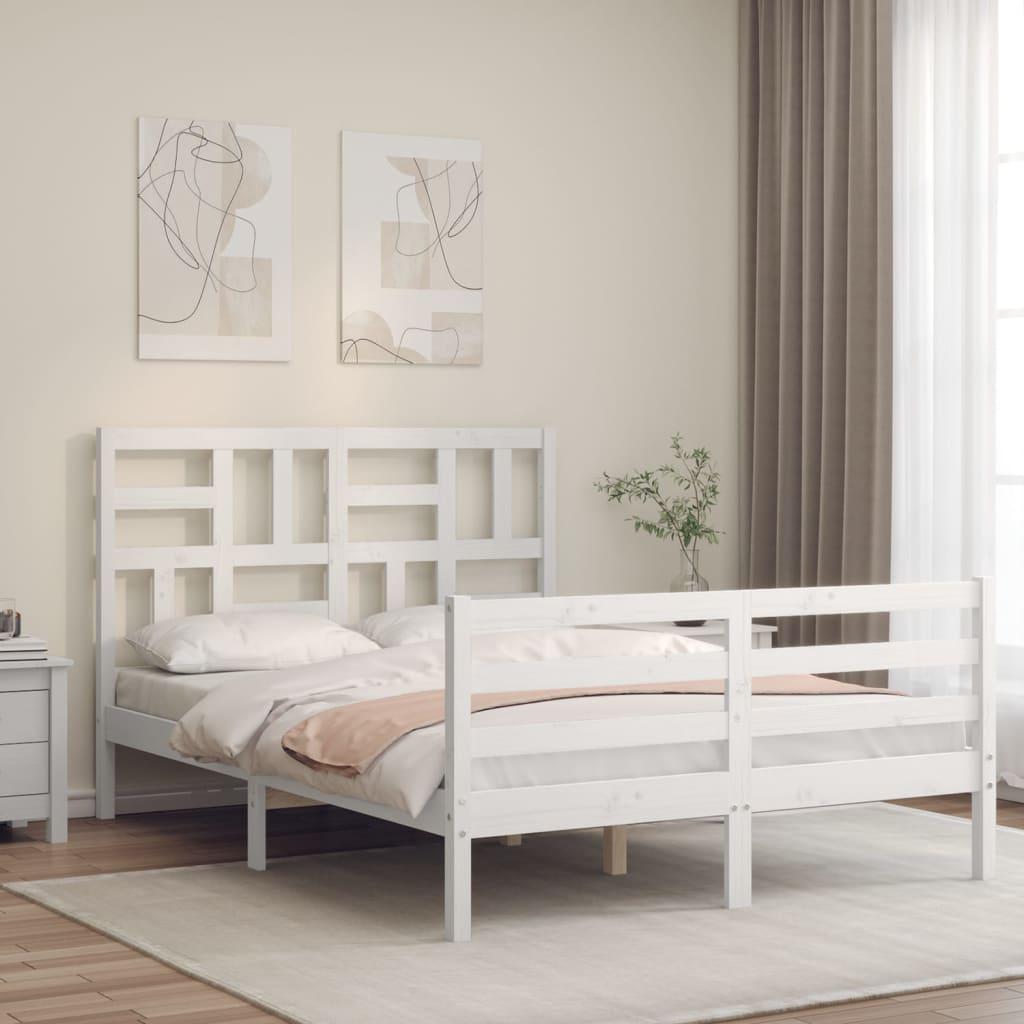 Sengeramme med sengegavl 120x200 cm massivt træ hvid