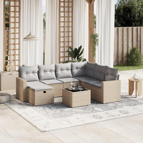 Havesofasæt 8 dele med hynder polyrattan beige
