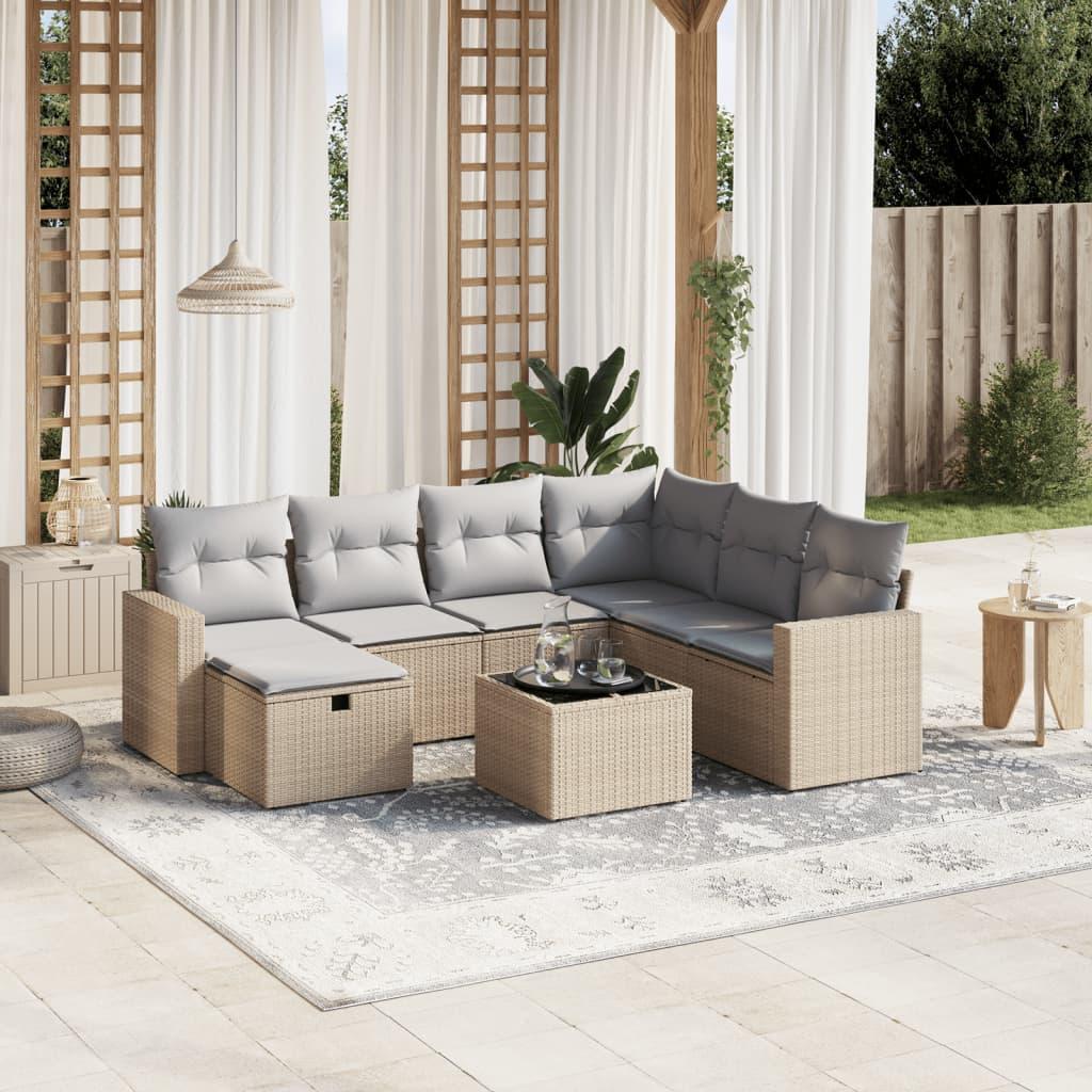 Havesofasæt 8 dele med hynder polyrattan beige