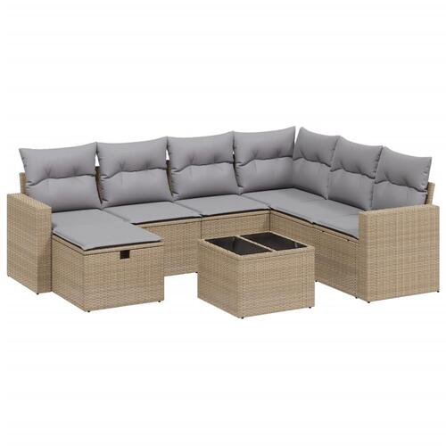 Havesofasæt 8 dele med hynder polyrattan beige