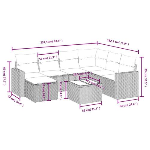 Havesofasæt 8 dele med hynder polyrattan beige