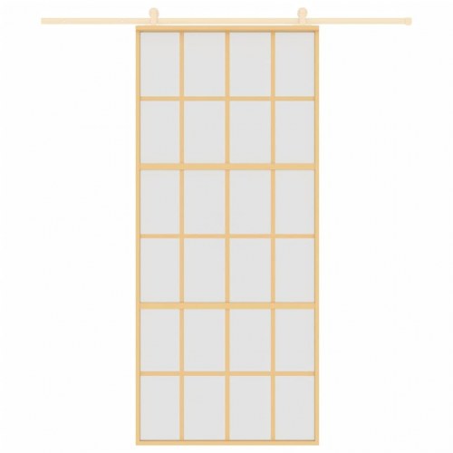 Skydedør 90×205 cm - matteret sikkerhedsglas og aluminium, gylden