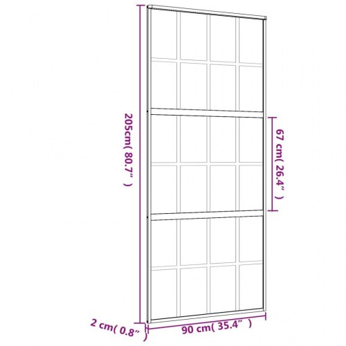 Skydedør 90×205 cm - matteret sikkerhedsglas og aluminium, gylden