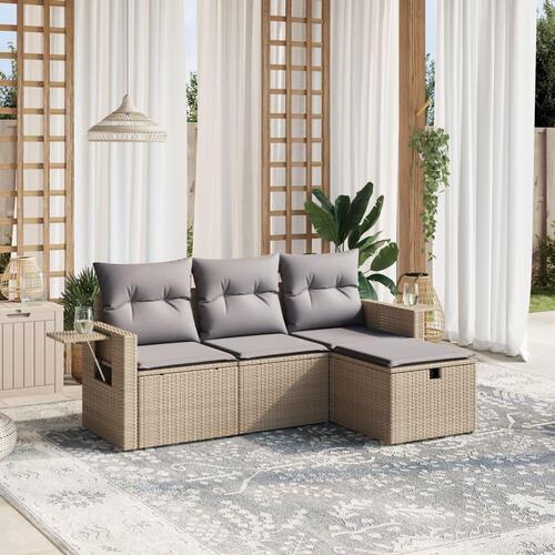 Sofasæt til haven 4 dele med hynder polyrattan beige