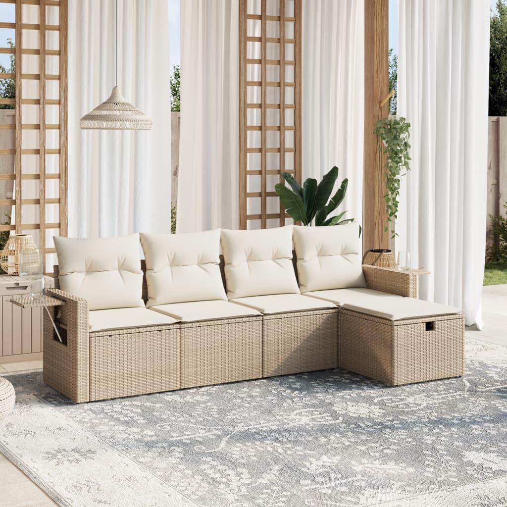 Sofasæt til haven 5 dele med hynder i polyrattan beige