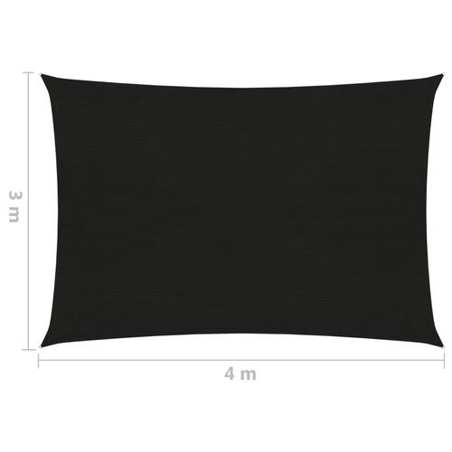 Solsejl 3x4 m 160 g/m² HDPE sort