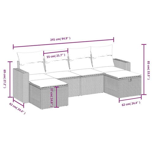 Sofasæt til haven 6 dele med hynder polyrattan sort