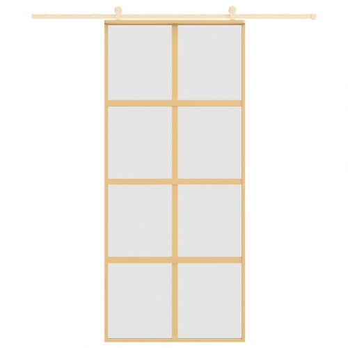 Skydedør 90×205 cm - matteret sikkerhedsglas og aluminium, gylden