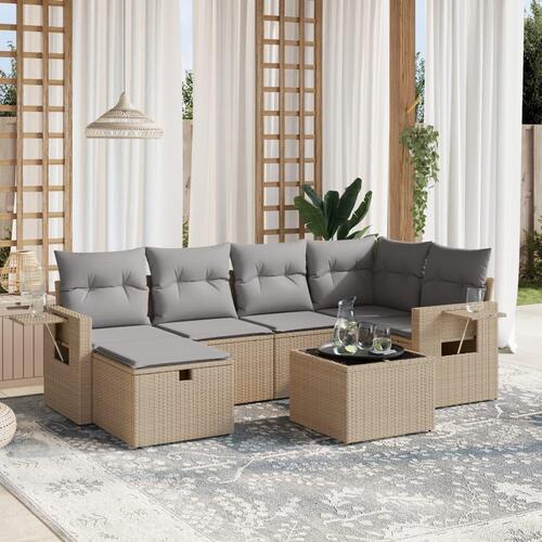 Havesofasæt 7 dele med hynder polyrattan beige