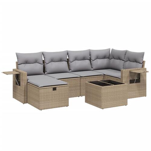 Havesofasæt 7 dele med hynder polyrattan beige