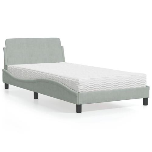 Seng med madras 100x200 cm velour lysegrå