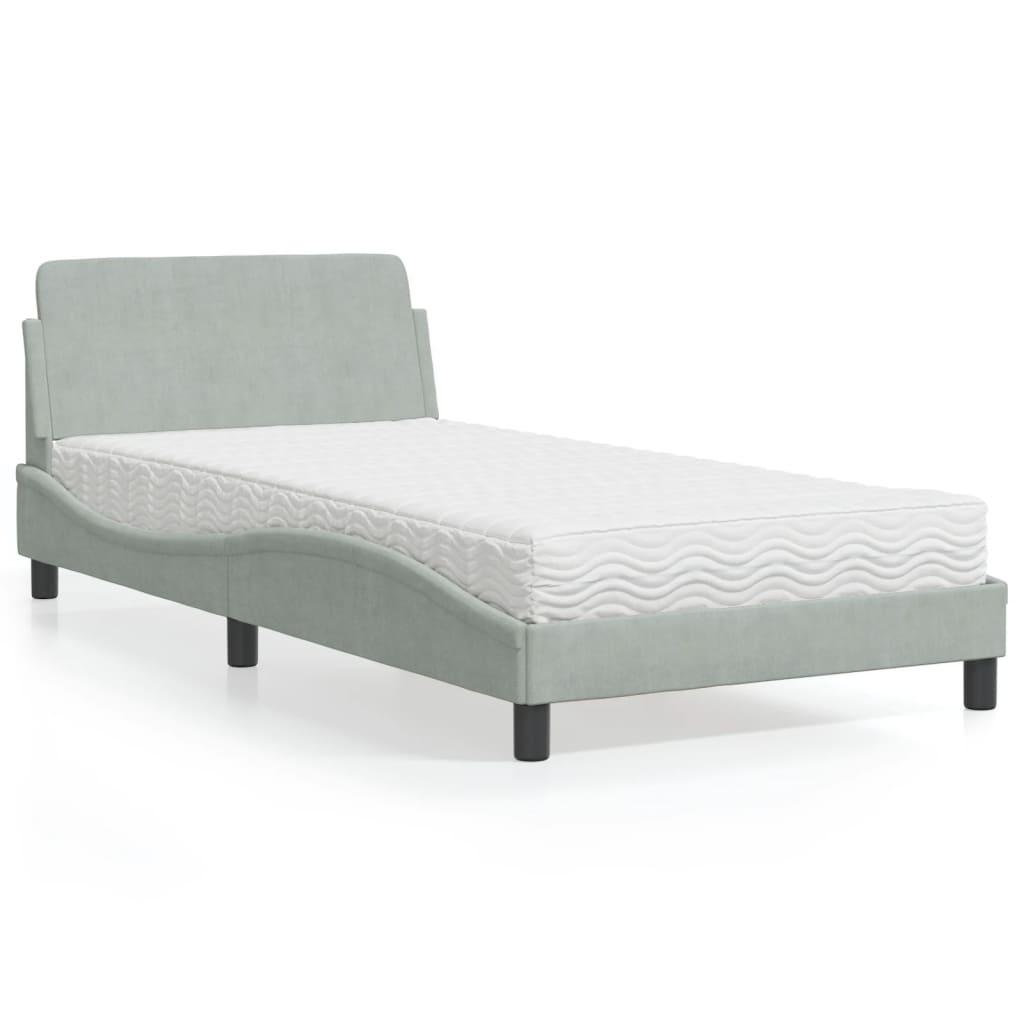 Seng med madras 100x200 cm velour lysegrå