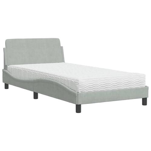 Seng med madras 100x200 cm velour lysegrå