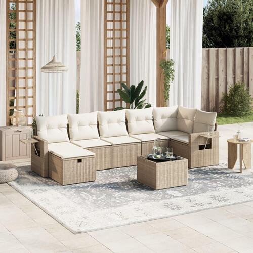 Sofasæt til haven 8 dele med hynder polyrattan beige