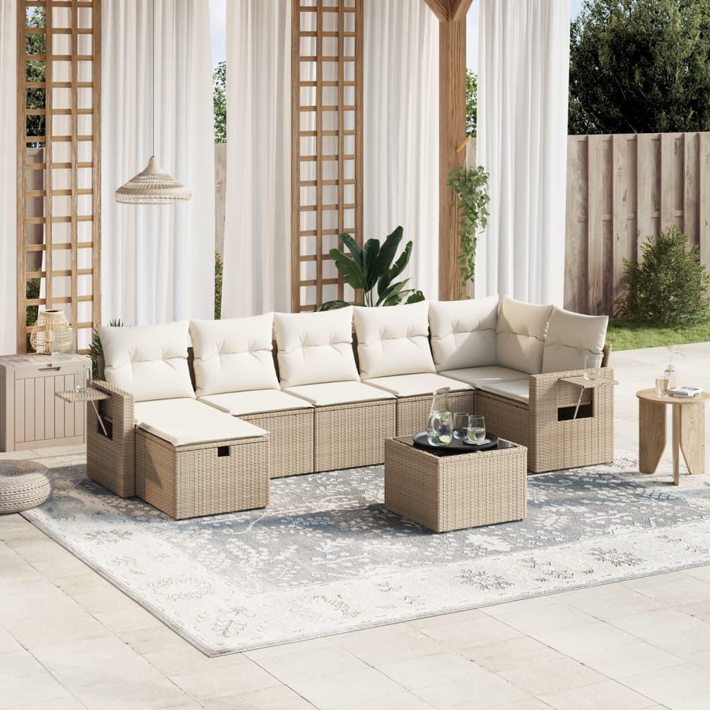 Sofasæt til haven 8 dele med hynder polyrattan beige