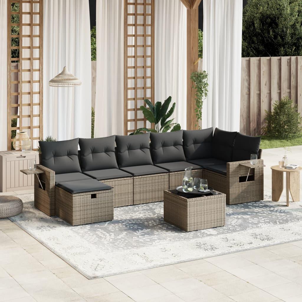 Sofasæt til haven 8 dele med hynder polyrattan grå billede