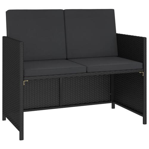 Udendørs spisebordssæt 6 dele med hynder polyrattan sort