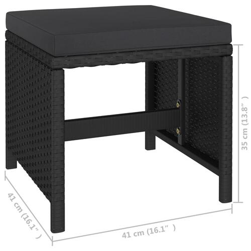 Udendørs spisebordssæt 6 dele med hynder polyrattan sort
