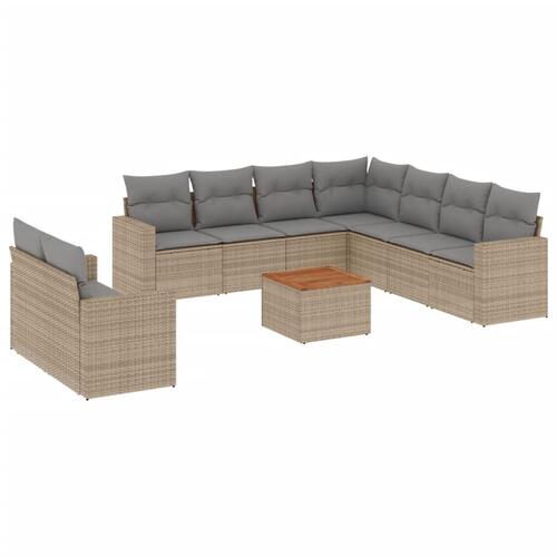 Havesofasæt 10 dele med hynder polyrattan beige