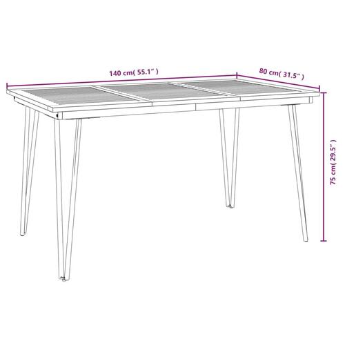 Havebord med hairpin-bordben 140x80x75 cm massivt akacietræ