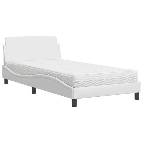 Seng med madras 100x200 cm kunstlæder hvid