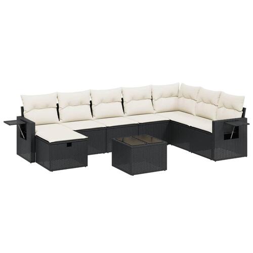 Sofasæt til haven 9 dele med hynder polyrattan sort
