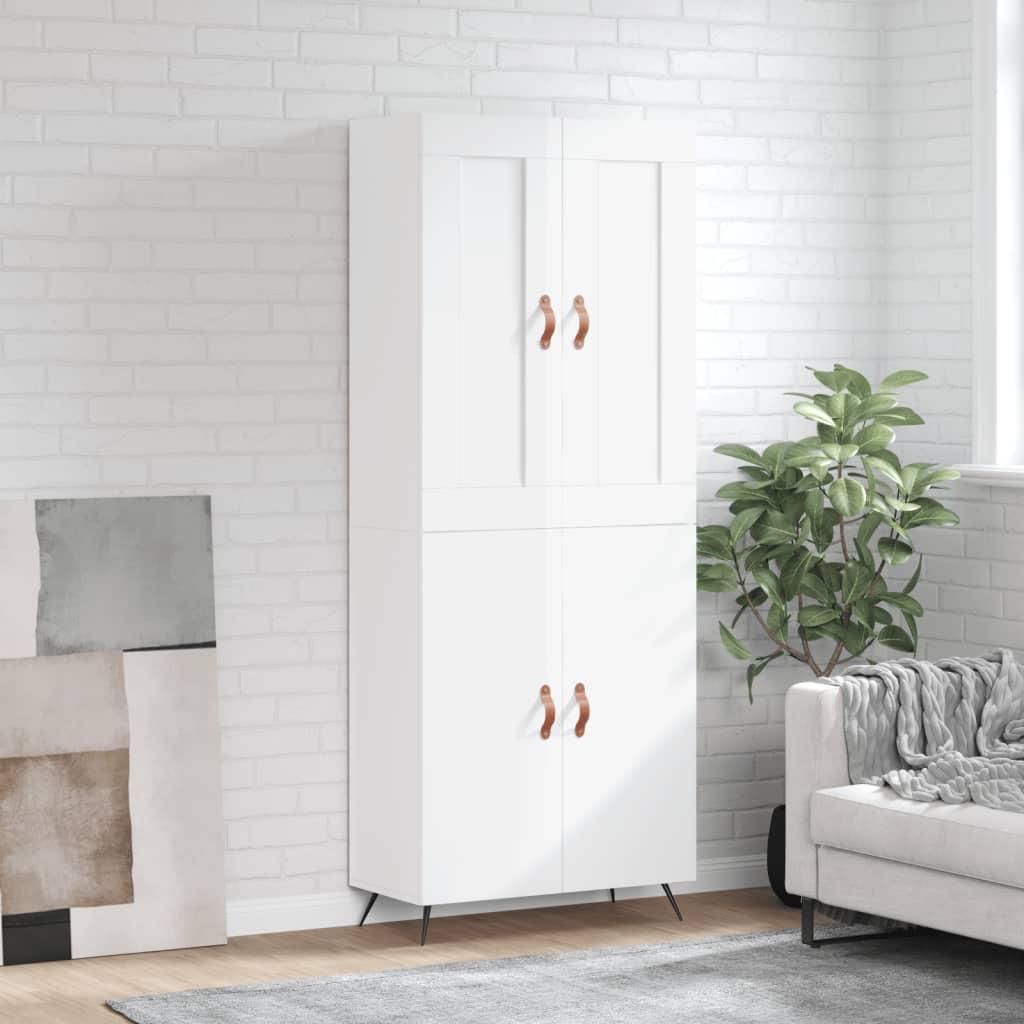 Højskab 69,5x34x180 cm konstrueret træ hvid højglans