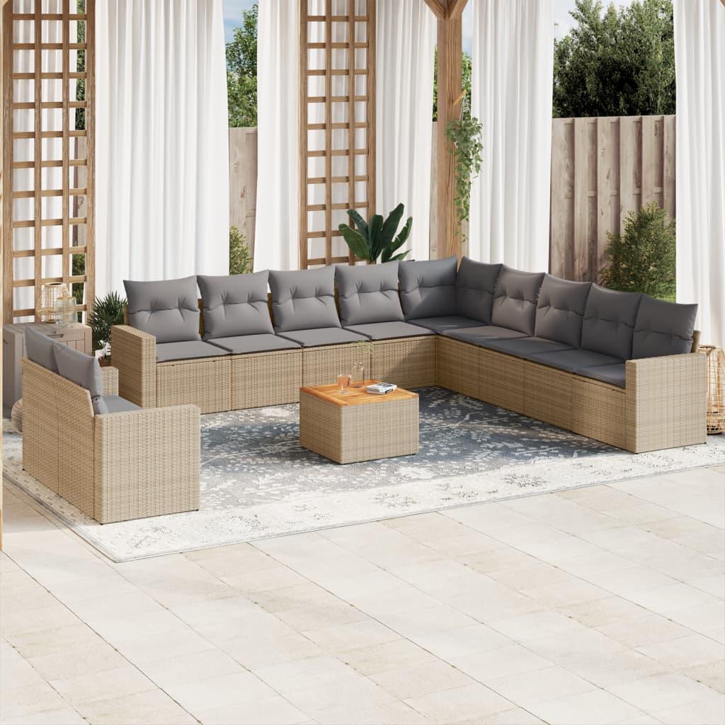 Havesofasæt 12 dele med hynder i polyrattan - beige billede