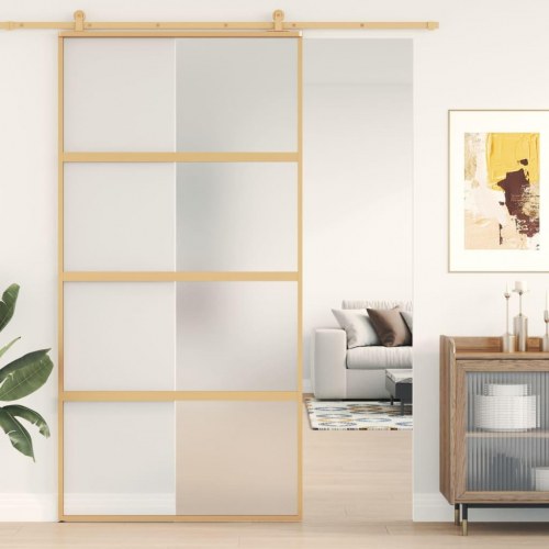 Skydedør i matteret sikkerhedsglas med aluminiumsstel 102,5 x 205 cm - guldfarvet