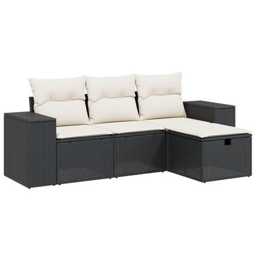 Sofasæt til haven 4 dele med hynder polyrattan sort