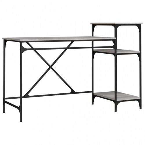 Skrivebord 135x50x90 cm konstrueret træ og jern grå sonoma-eg