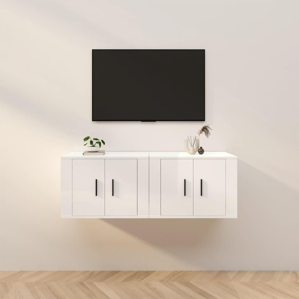 Væghængte tv-skabe 2 stk. 57x34,5x40 cm hvid højglans