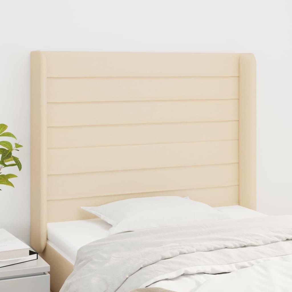 Sengegavl med kanter 103×16×118/128 cm - stof, cremefarvet