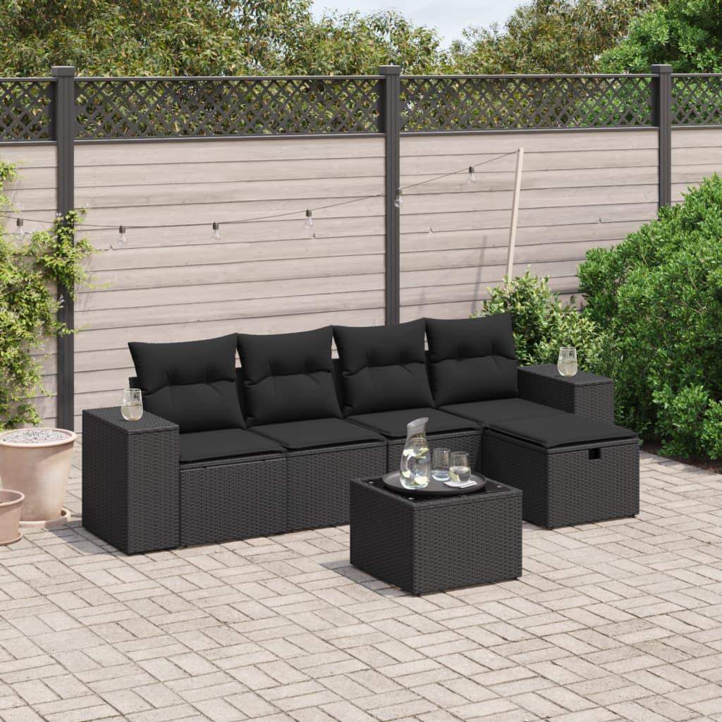 Sofasæt til haven 6 dele med hynder polyrattan sort
