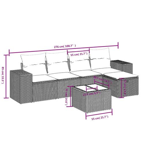 Sofasæt til haven 6 dele med hynder polyrattan sort